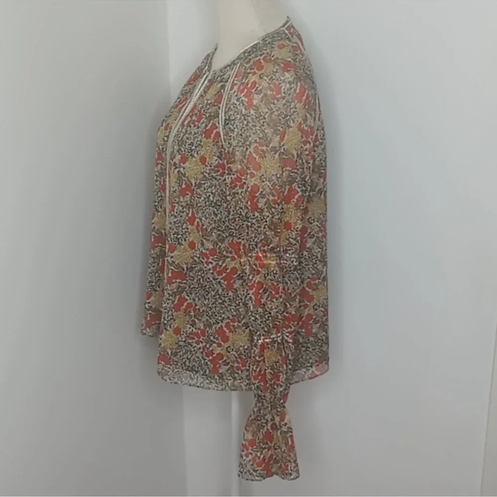 ALEXIS “Samera” Floral Print Sheer Peasant Top Blouse Tassel Tie GMA Hoda Large - Picture 4 of 14